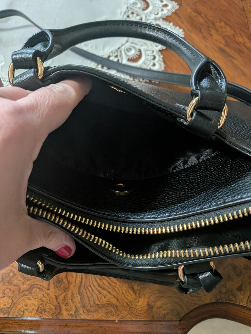 Michael Kors Black Pebbled Leather Satchel with Gold Hardware and MK Charm